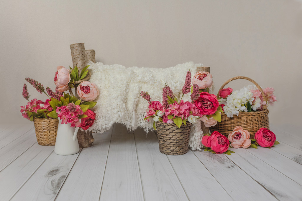 Photography Photography Newborn Digital Backdrop Prop    Fresh Flowers  and wooden bed Kalina Newborn Bed